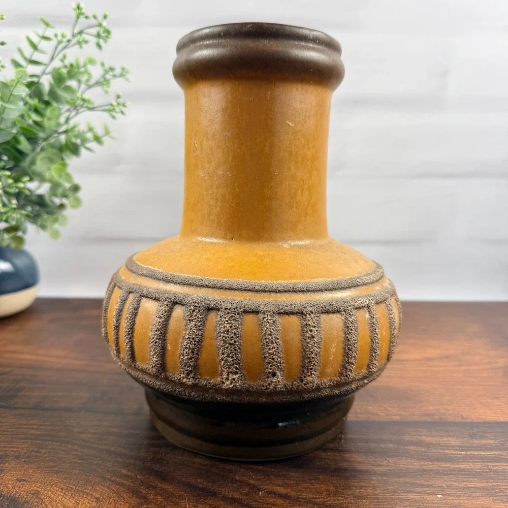 Strehla Keramik GDR Fat Lava Pottery Vase Honey Brown East German 8